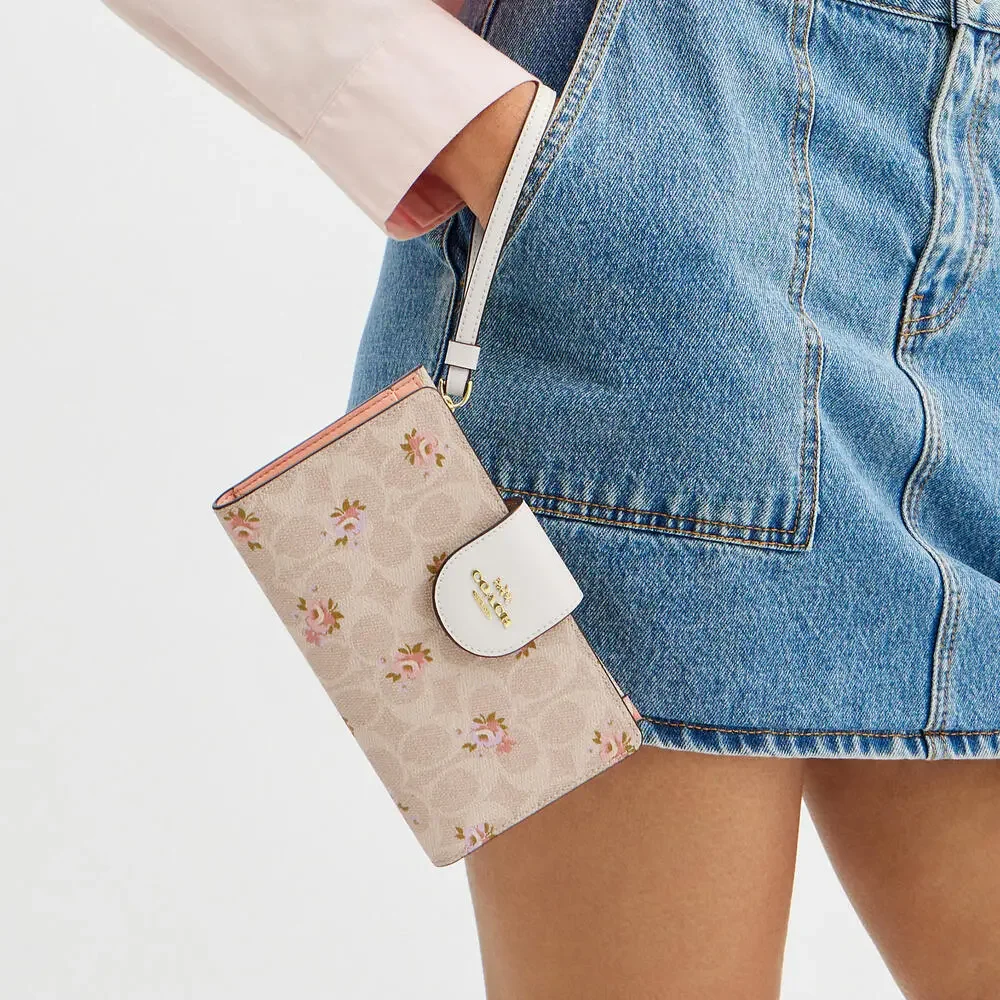 NWT Coach Phone Wallet In Signature Canvas With Floral Print - Picture 3 of 5
